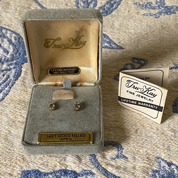 Tru-Kay I April Birthstone Earrings I 14KT GF - Picture 7 of 11